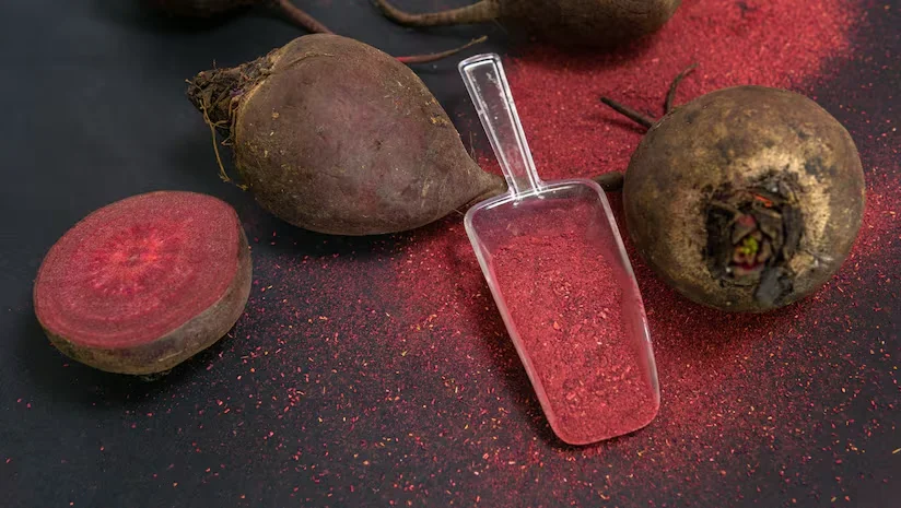 Fresh beetroot roots with stems used as a natural plant ingredient